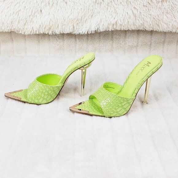 Venus Lime Green Slip On Pointy Toe High Heel Slides - Picture 11 of 15